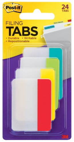 Post-it Tabs, 2-Inch Solid, Assorted Primary Colors, 6-Tabs/Color, 4 Colors, 24-Tabs/Pack, Office Central