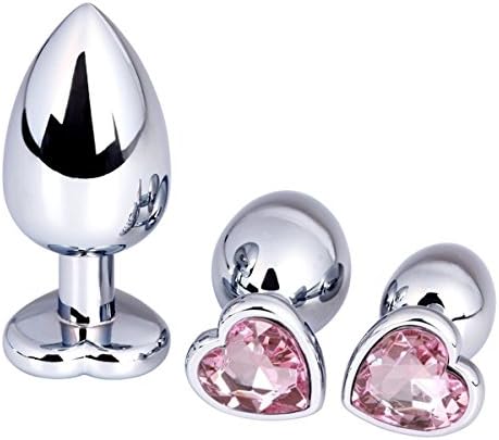 LingMM Luxury Gem Heart Jeweled Stainless Steel Plug Anales 3Pcs