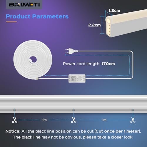 BRIMETI 15 m RGB Neon LED Strip Multi-Coloured App Control 220 V Flexible Waterproof Cuttable Music Sync LED Strip Light for Indoor Outdoor Use