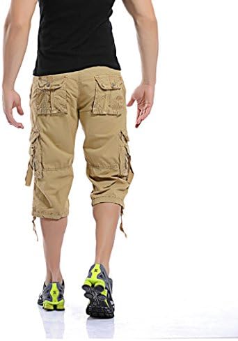 SHDIBA SHIDBA Men's Casual Solid Multi Pockets Cargo Shorts New Fashion Capri Pants Slim Fit