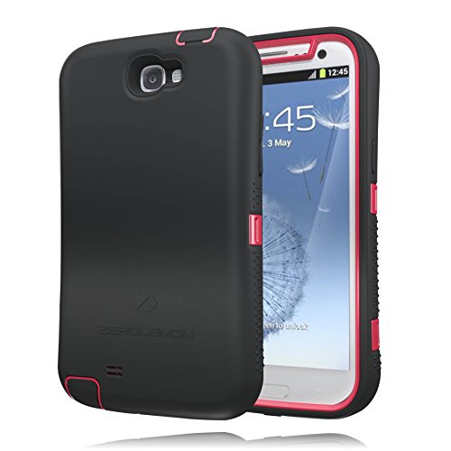 [180 Days Warranty] Zerolemon Red / Viper Black Zero Shock Series for Samsung Galaxy Note 2 N7100 - Covers All Battery Sizes - Worlds Only Universal Form Fitting Case. Rugged Hybrid Case Includes Belt Clip and KickstandUsa Patent Pending