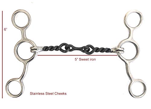 AJ Tack Jr Cow Horse Sliding Gag Horse Bit 5" Sweet Iron Three Piece Dog Bone Snaffle
