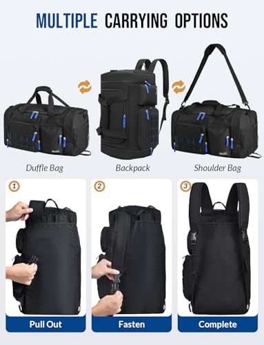 Celvetch Gym Bag with Shoes Compartment 3-in-1 Sports Travel Duffel Bag Weekender Overnight Backpack with Wet Pocket, Black, 39L-Medium
