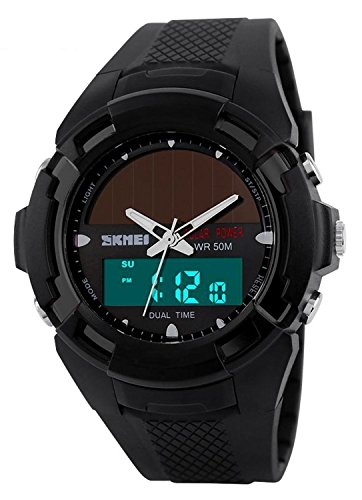 Carlien Solar Power Watch LED Digital Quartz Waterproof Sport Watches Outdoor Men Military Watch