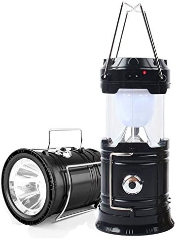 Portable Camping LED Lantern Flashlight Rechargeable Solar Camp Lights Collapsible Table Lamp for Outdoor, Fishing, Power Outages (Black)