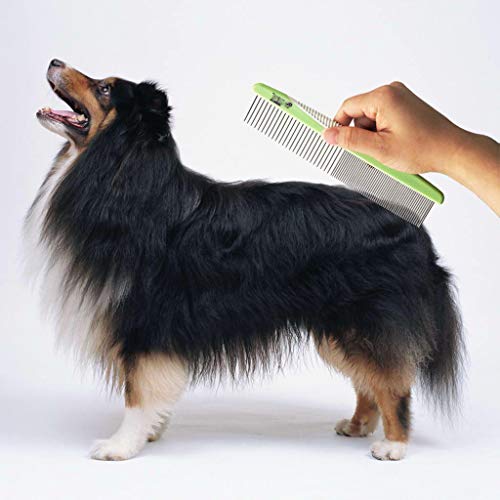 Professional Dog Grooming Steel Combs, Stainless Steel Dog Combs for Grooming, Greyhound Comb for Dogs Professional (Green)
