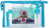 BeautiFREEDOM Airline Refillable TSA Approved Set with Travel Bottle-Leak Proof-Can be Gift-Wrapped BPA-Free with 3-1-1 Containers for Liquids (Shampoo, Perfume) Toiletry Bag Small Aqua Blue