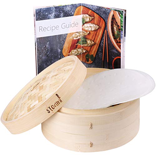 Steami - Bamboo Steamer (10 inch) with Liners and Recipe Guide Steami - Bamboo Steamer (10 inch) with Liners and Recipe Guide