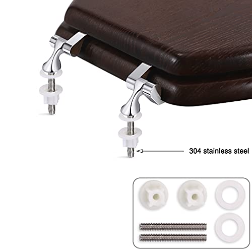 Wood Toilet Seat, Round Toilet Seats for Standard Toilets, Durable Chrome Hinges, Natural Wood