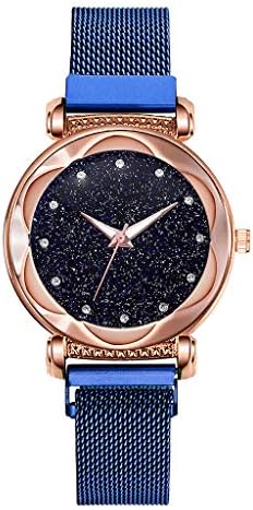 Womens Quartz Watches, Floral Shining Starry Crystal Dial Stainless Steel Case Mesh Belt Unisex Girls Analog Wrist Watches