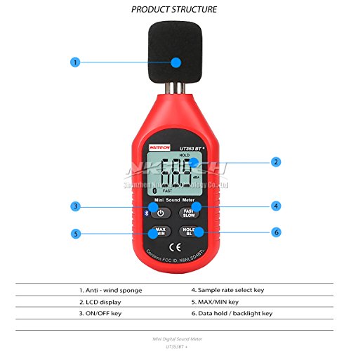 image for NKTECH UT353BT+ Bluetooth Mini LCD Digital Sound Level Meter Test 30-1