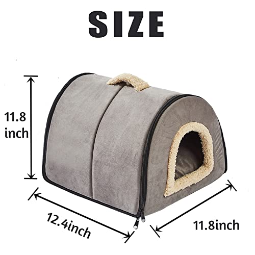 Portable Cat House, Cat Bed Self-Warming 2 in 1, Foldable Cave House Shape Indoor with Cozy Bed, Cat Beds for Indoor Cats, with Washable Removable Cushion Pad, Dark Gray