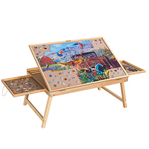 Lavievert Wooden Jigsaw Puzzle Table Puzzle Board, Large Portable Tilting Table with Folding Legs, 2 Drawers & Non-Slip Surface for Puzzles Up to 1,000 Pieces