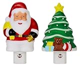Plug in LED Christmas Night Light, Dusk to Dawn Sensor Emotionlite Nursery Night Lamp Warm White 2700K (Santa Claus and Christmas Tree) 2 Pack