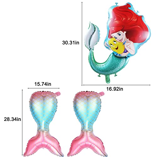 149 Pcs Little Mermaid Party Decorations for 10 Guests Include Banner,Cake Topper,Cupcake Topper,Latex Balloon,Tablecloth,Foil Balloon,Goody Bag, Nvitation Card,Dinner Dlate,Napkin,Tableware,Cup,Straw