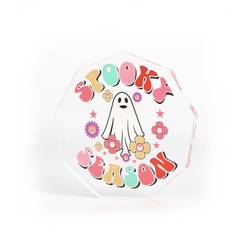 Cute Acrylic Plaque, Cute Ghost Design, Halloween Decorations, Unique Nine Sided Design, A Gift to Create a Halloween Atmosphere,Quirky Gifts for Women,Gifts for Girlfriend