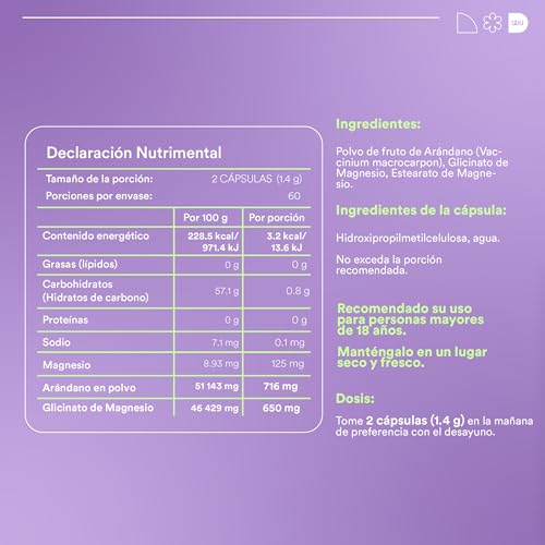 WU Nutrition PAZ Glicinato de Magnesio + Arándano | Bisglicinato Puro de Alta Absorción para Dormir, Relajación y Descanso | Suplemento para Mujer Sin Gluten | Magnesium | 120 Cápsulas (2 Meses)