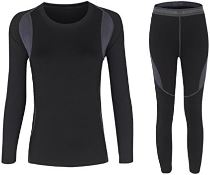 Wildconqueror Women's Elastic Thermal Underwear Long Johns Top &amp; Bottom Set Black Size M