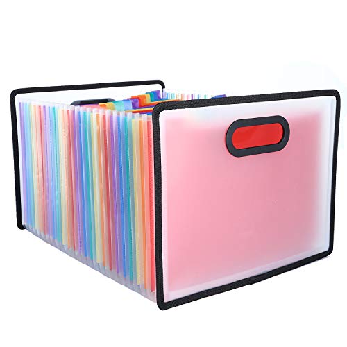 Expanding File Folder, Expandable File Organizer, Multicoloured Accordion File Folder with Labels Guide and Customized Label Sticker for Office/Home/Business/Study/Paper Work (24 Pockets)
