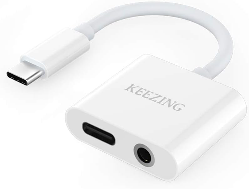 USB C to 3.5mm,KEEZING USB C to Aux Headphone Adapter for Google Pixel 3/ 3XL/ 2/ 2XL, iPad pro 2018, HTC, Essential PH-1 and More(White)