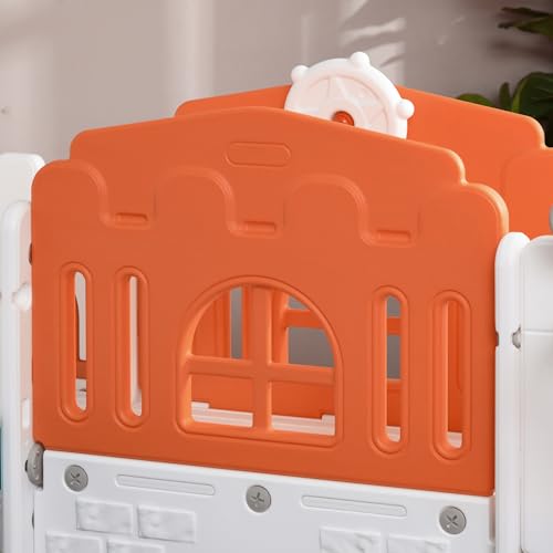 Qaba Toddler Slide, 9 in 1 Slide for Kids with Basketball Hoop, Climber, Telescope, Tunnel, Steering Wheel, Aisle, Storage Baskets, Indoor Slide Playset for 1-3 Years, Orange