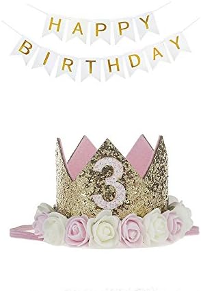 Birthday Hat Tiara Crown Baby Girl Headband with a Happy Birthday Banner