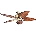 Honeywell Ceiling Fans Royal Palm, 52 Inch Tropical LED Ceiling Fan with Light, Pull Chain, Three Mounting Options, Hand Carved Solid Wood Blades - Model 50504-01 (Aged Brass)