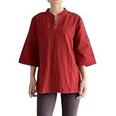Minibee Women's 3/4 Length Sleeve Tops Cotton Linen Shirts Casual Blouse Summer Tops for Women
