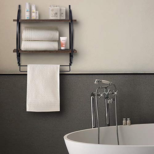 2 Tier Bathroom Storage Shelf with Towel Bars Wall Mounted, Wood