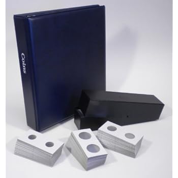 Coin and Currency Collecting Starter Bundle with Blue Album - includes (15) 20 pocket pages, (150) 2x2 coin flips, (15) currency pages and a coin box