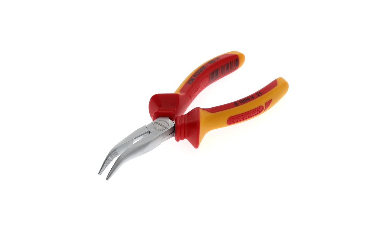 GEDORE VDE Telephone pliers, Electronics, Long nose, Toothed, Angled, Induction-hardened, Length 200 mm, VDE 8132-200 H