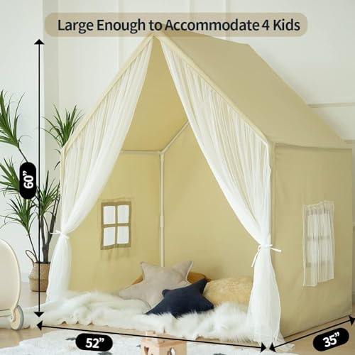 CENXI Kids Play Tent, Large Playhouse Tent Indoor, Castle Tent for Unisex Children, 52" L x 35" W x 60" H, Cottage Style