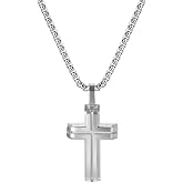 Edforce Stainless Steel Men's Tow Tone Double Layers Cross Pendant Necklace