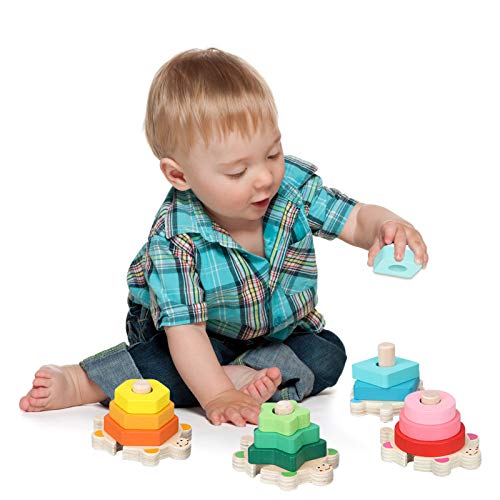TsingBolo Wooden Preschool Educational Stacking Toys for 3 4 5 Year Old Boys Girls,Montessori Shape Color Recognition Geometric Board Block Stack Sort Puzzle Toys for Toddlers