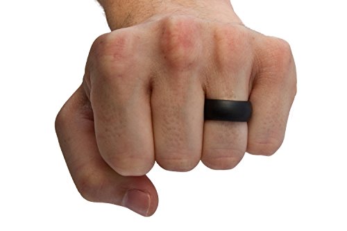 BULZi Wedding Bands, Massaging Comfort Fit Premium Silicone Ring with Airflow, Men's and Women's Rings, Breathable Flexible Work Safety Design (Black, Size 12 - (8mm Width Band))
