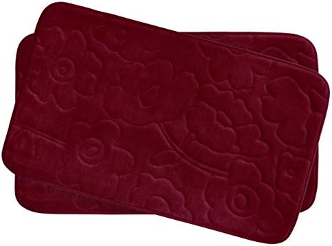 Bounce Comfort Stencil Floral 2 Piece Memory Foam Bath Mat Set, 17 by 24", Barn Red