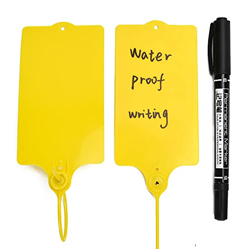 Photo 1 of LeadSeals 100 Plastic Tags Shipping Tags Water Proof Tags for Labeling Shipping Labels Security Seals Writable Marker Ties Hanging Tags Storage Tag with One Marker Pen (Yellow)