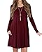 VIISHOW Women's Basic Long Sleeve Casual Loose T-Shirt Dress Wine red M