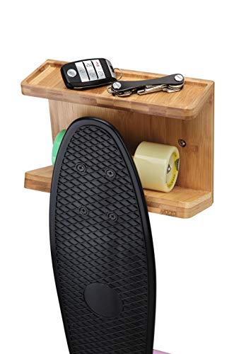 JackCubeDesign Bamboo Skateboard Wall Mount Rack Longboard Skate Display Organizer Holder with Tray - MK393A