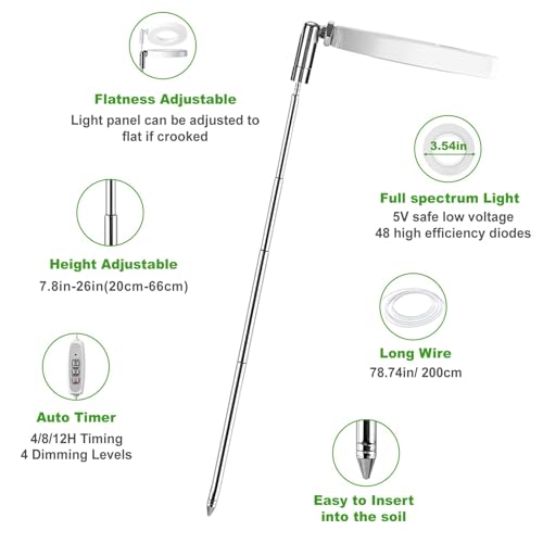 Azonee 2 Pcs Grow Lights For Indoor Plants, Height Adjustable Plant Growing Lamp With Auto On/Off Timer, Full Spectrum Led Light 4 Dimmable Brightness Small Plants