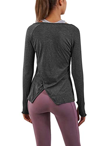Bestisun Long Sleeve Yoga Workout Dance Top Activewear Athletic Shirts Gym Clothes for Women Heather Gray L - Thumbnail 7