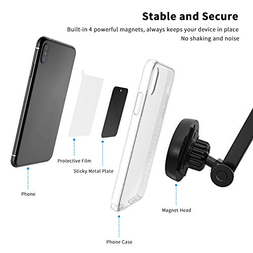 Yoassi Magnetic Car Phone Mount, Hands Free Dashboard Windshield Cell Phone Holder with Multi-Angle Arm Sticky Suction Cup Compatible with iPhone XS Max XR X 8 7 6 Plus Samsung Galaxy S10 S9 S8 Note 9