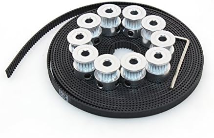 ARQQ 10pcs Aluminum GT2 Timing Pulley + 5Meter GT2 Timing Belt Width 6mm Open Loop Rubber Belt for CNC 3D Printer