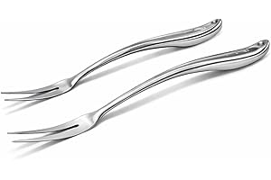 Stainless Steel Carving Fork Set (2 Sizes) – Ergonomic Curved Handle, Heavy Duty Meat Forks for BBQ, Roasting, Turkey, Steak 