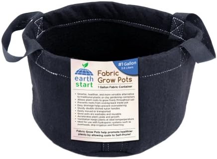Earth Start 1 Gallon Fabric Grow Pots Soft Container, Black, Pack of 5