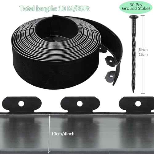 Extra Tall 10M No-Dig Garden Edging Border, 10CM-Height Heavy Duty Landscape Edging with 30pcs Stakes for Garden, Flower Beds, Lawn Edging & Driveways