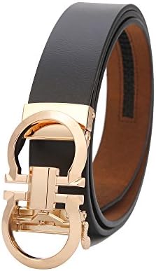 Mens Genuine Fashion Leather Dress Belt Comfort Click on Gold Or Silver Or Black Automatic Silde Buckle Belt Wildth 35mm