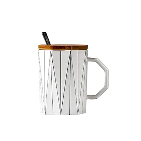 DYTJ-Mugs Creativa Taza Geométrica Mate Con Tapa De Bambú Cuchara ...