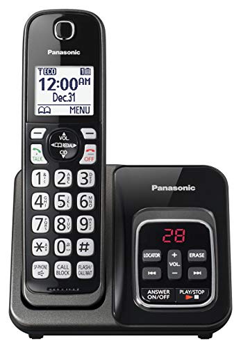 PANASONIC Expandable Cordless Phone System with Call Block and Answering Machine - 1 Cordless Handsets - KX-TGD530M (Metallic Black) (Renewed)