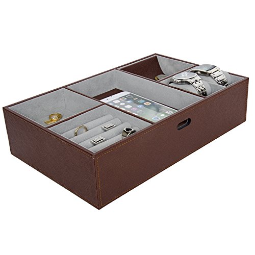 Arolly Leather Finish Valet Charging Station Organizer Storage Jewelry Box
